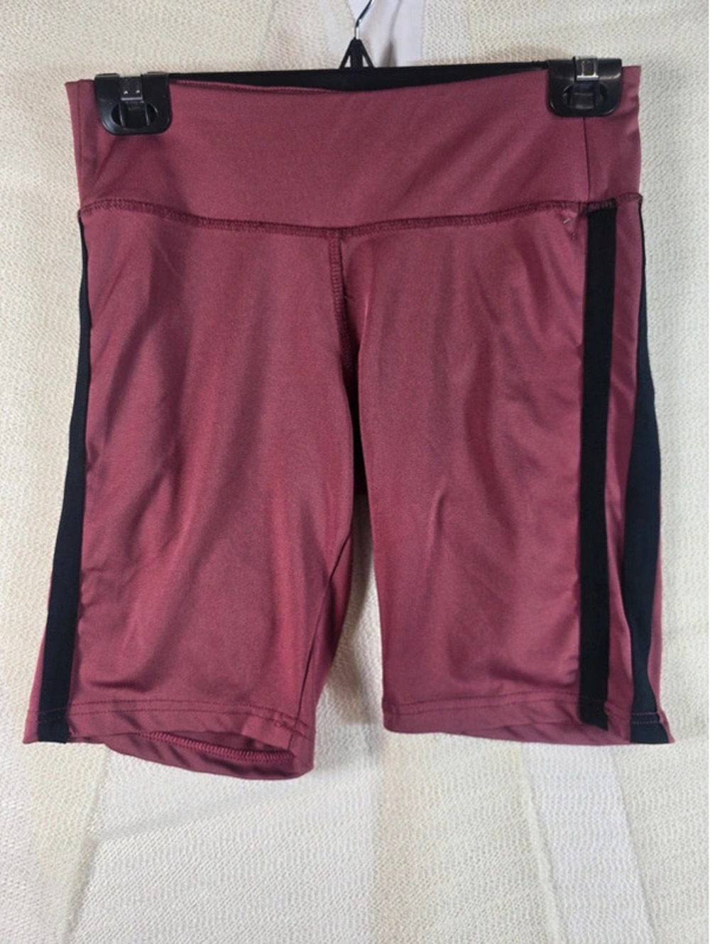 Kinetic Burgundy High Waisted Bike Shorts Black Stripe Size Medium